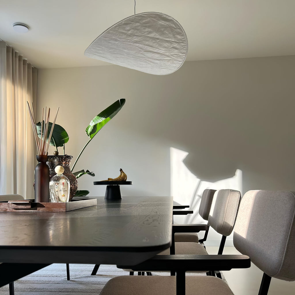 Tense Pendant Light, Tyvek Paper Shade, White and Black, Warm Dimmable