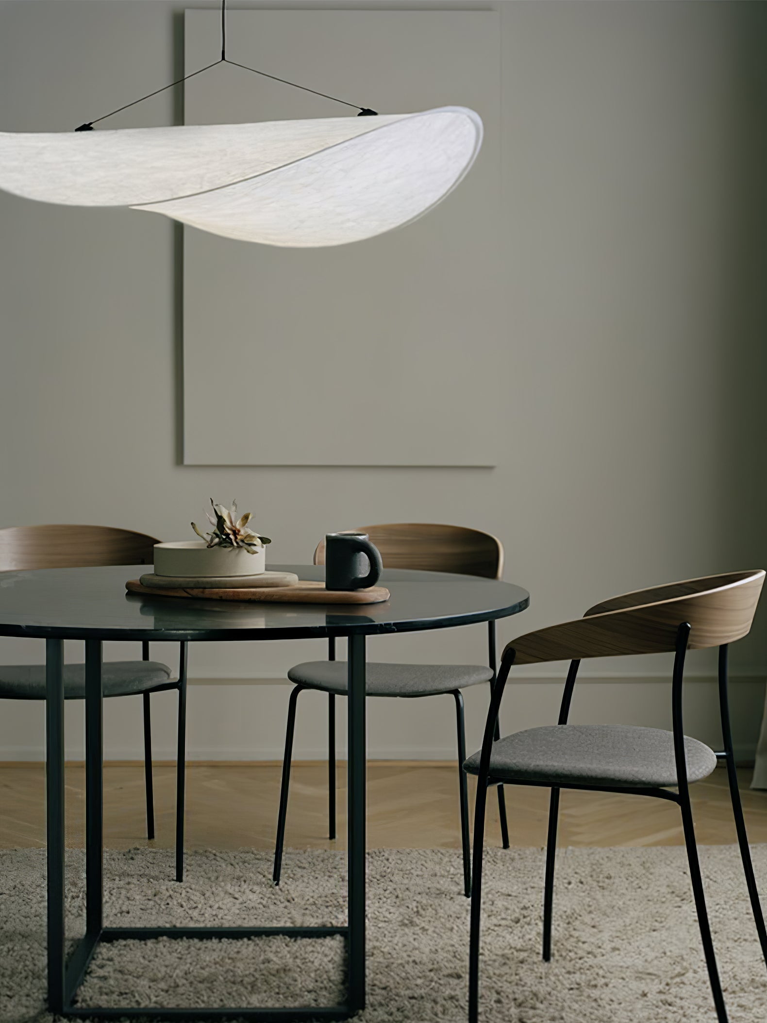 Tense Pendant Light, Tyvek Paper Shade, White and Black, Warm Dimmable