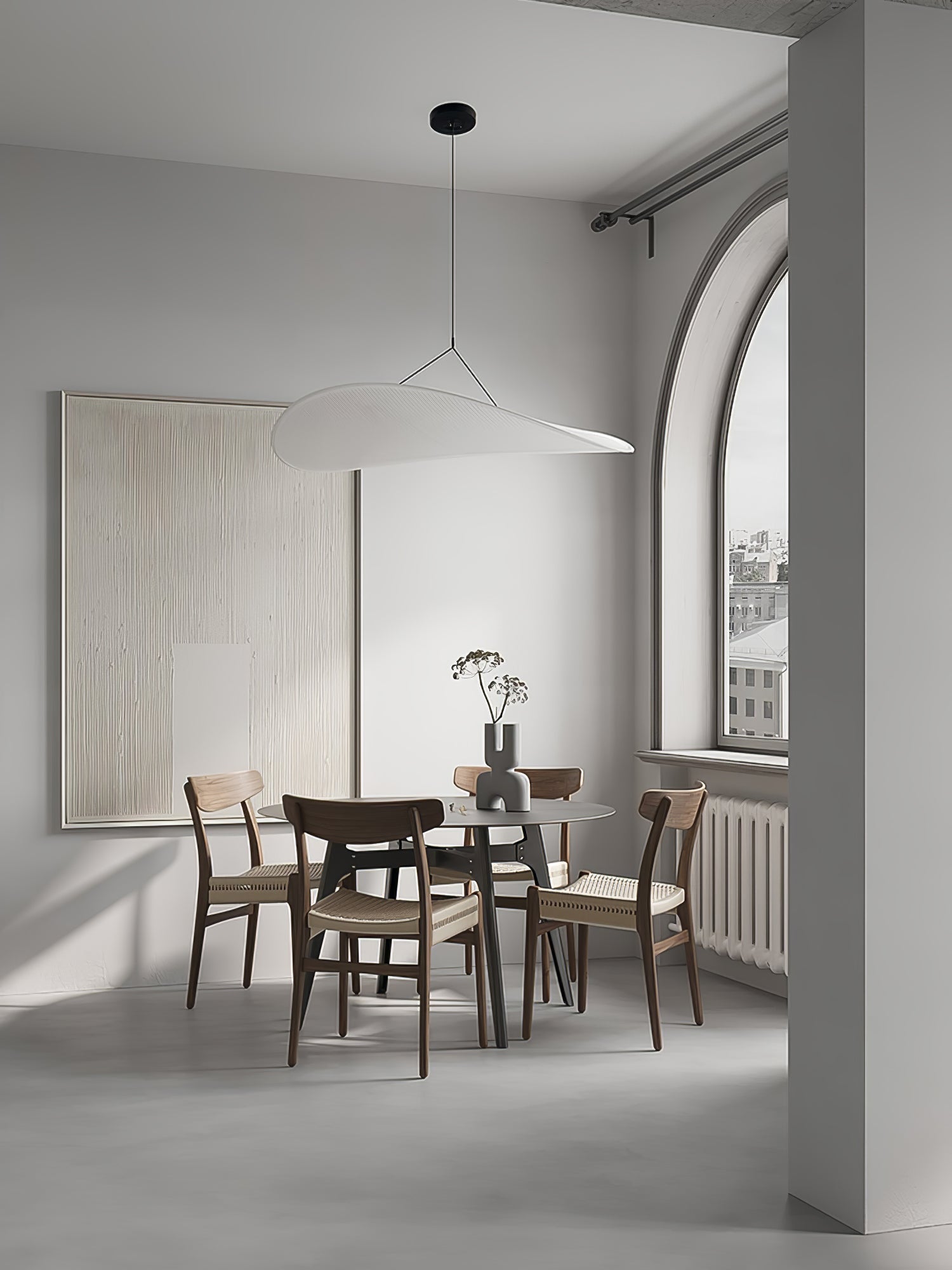 Tense Pendant Light, Tyvek Paper Shade, White and Black, Warm Dimmable