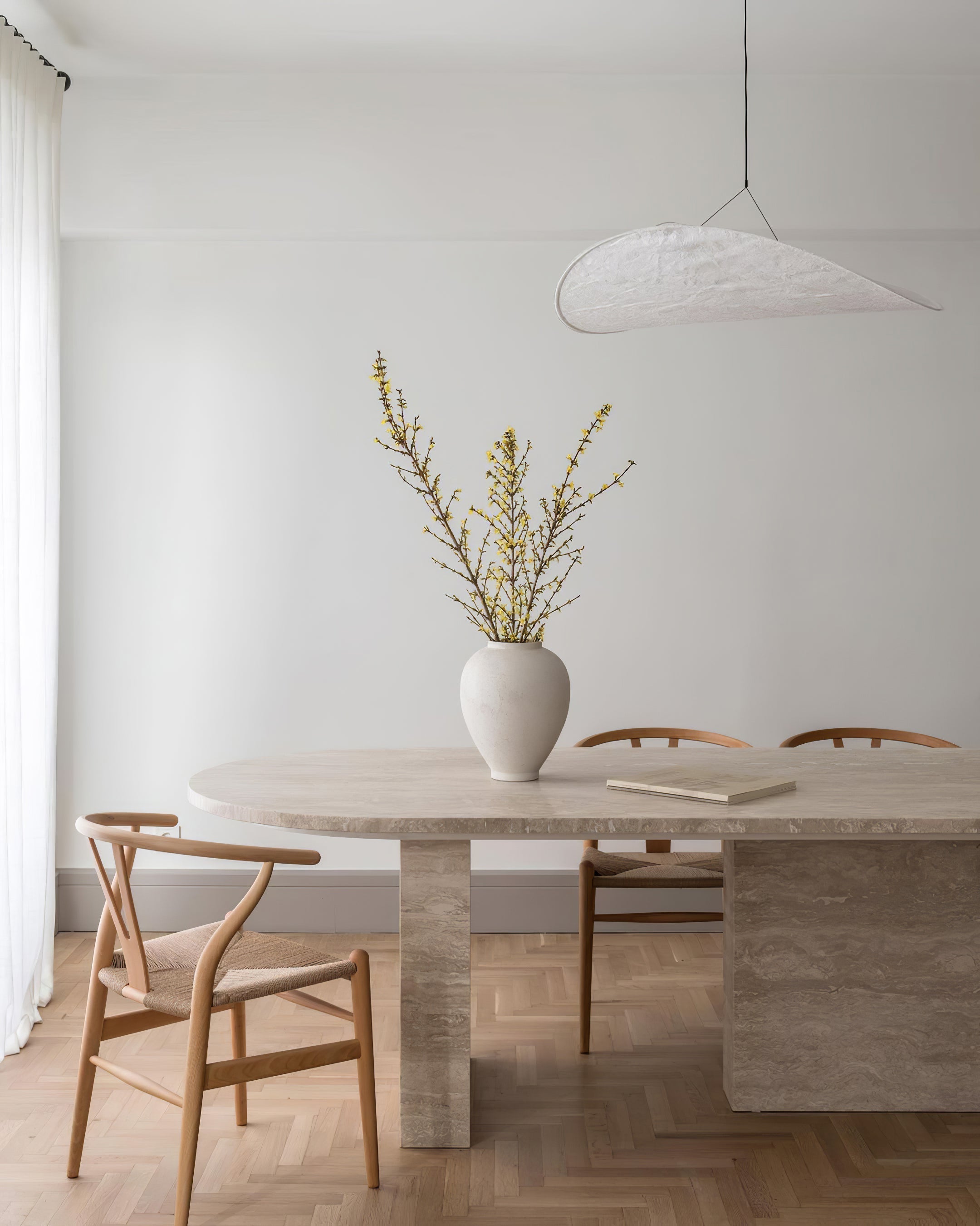 Tense Pendant Light, Tyvek Paper Shade, White and Black, Warm Dimmable