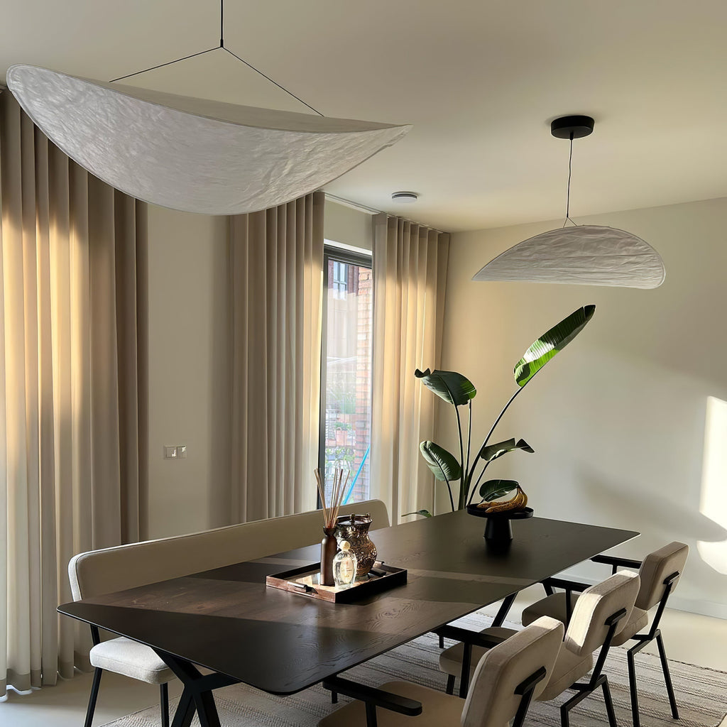 Tense Pendant Light, Tyvek Paper Shade, White and Black, Warm Dimmable