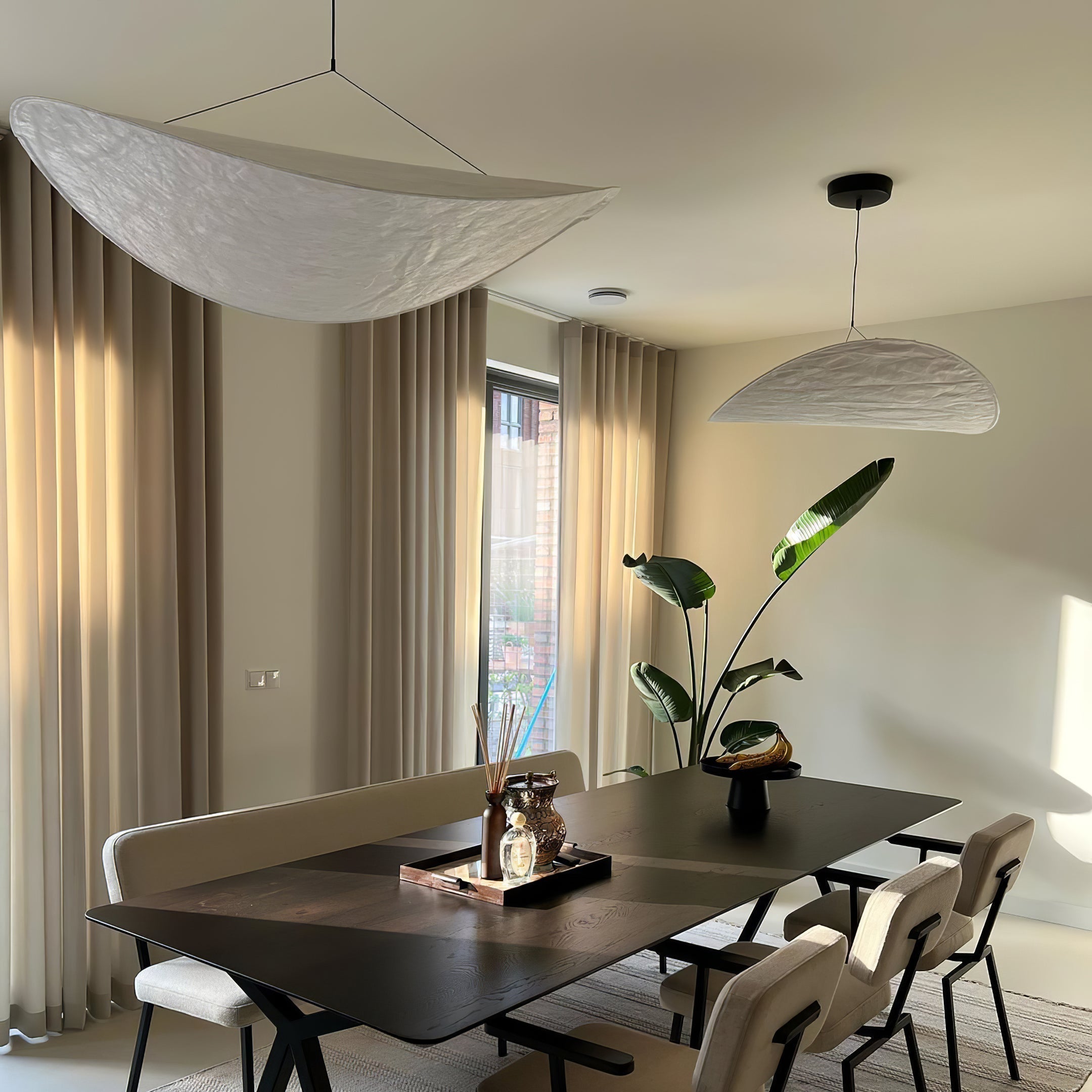 Tense Pendant Light, Tyvek Paper Shade, White and Black, Warm Dimmable
