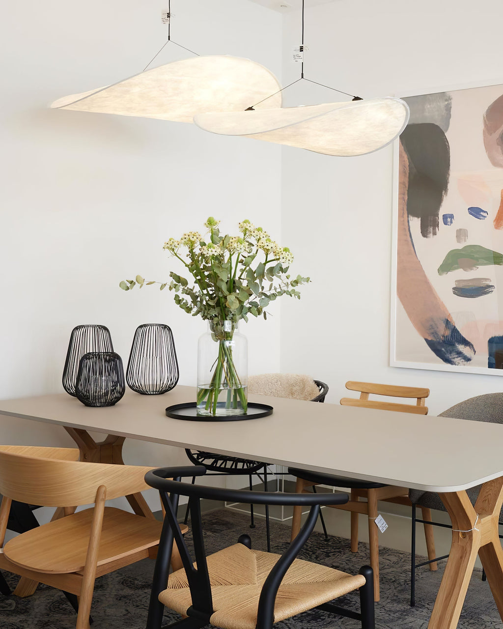 Tense Pendant Light, Tyvek Paper Shade, White and Black, Warm Dimmable