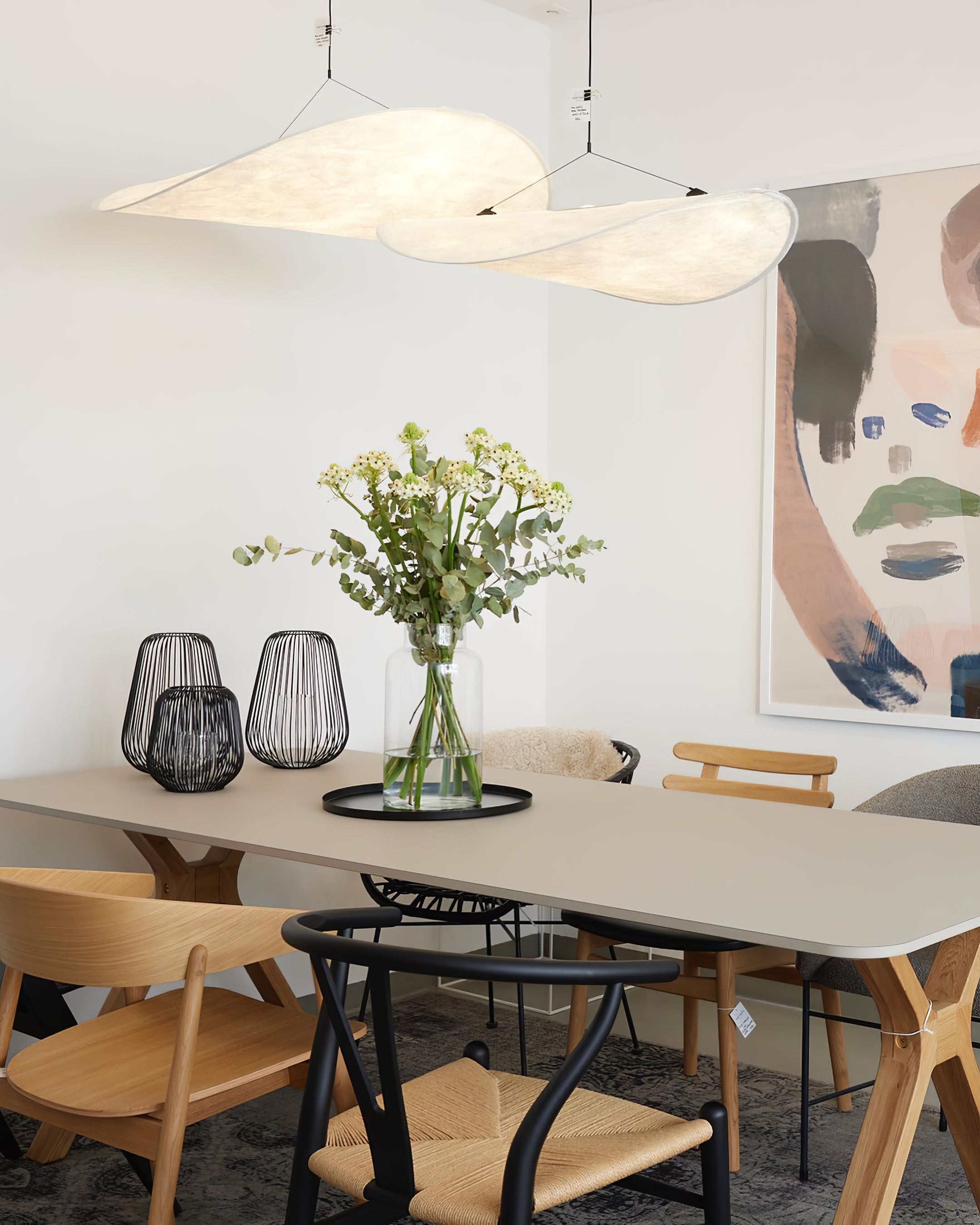 Tense Pendant Light, Tyvek Paper Shade, White and Black, Warm Dimmable