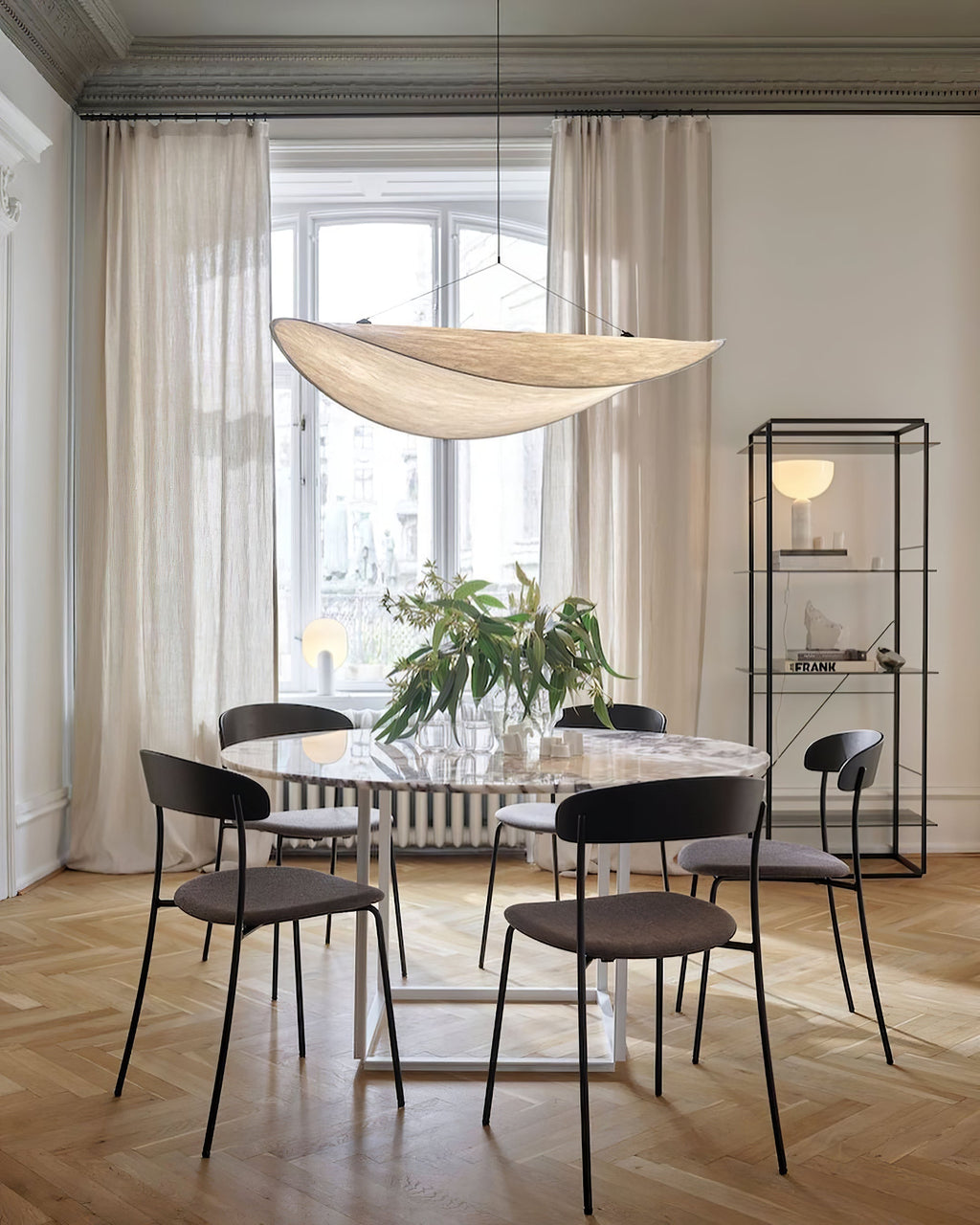 Tense Pendant Light, Tyvek Paper Shade, White and Black, Warm Dimmable