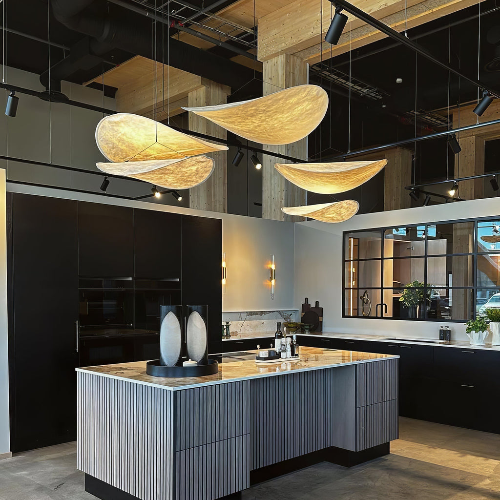Tense Pendant Light, Tyvek Paper Shade, White and Black, Warm Dimmable