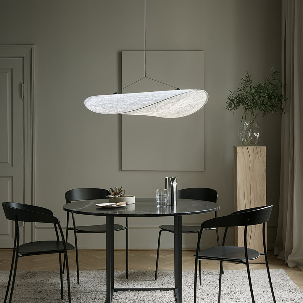 Tense Pendant Light, Tyvek Paper Shade, White and Black, Warm Dimmable