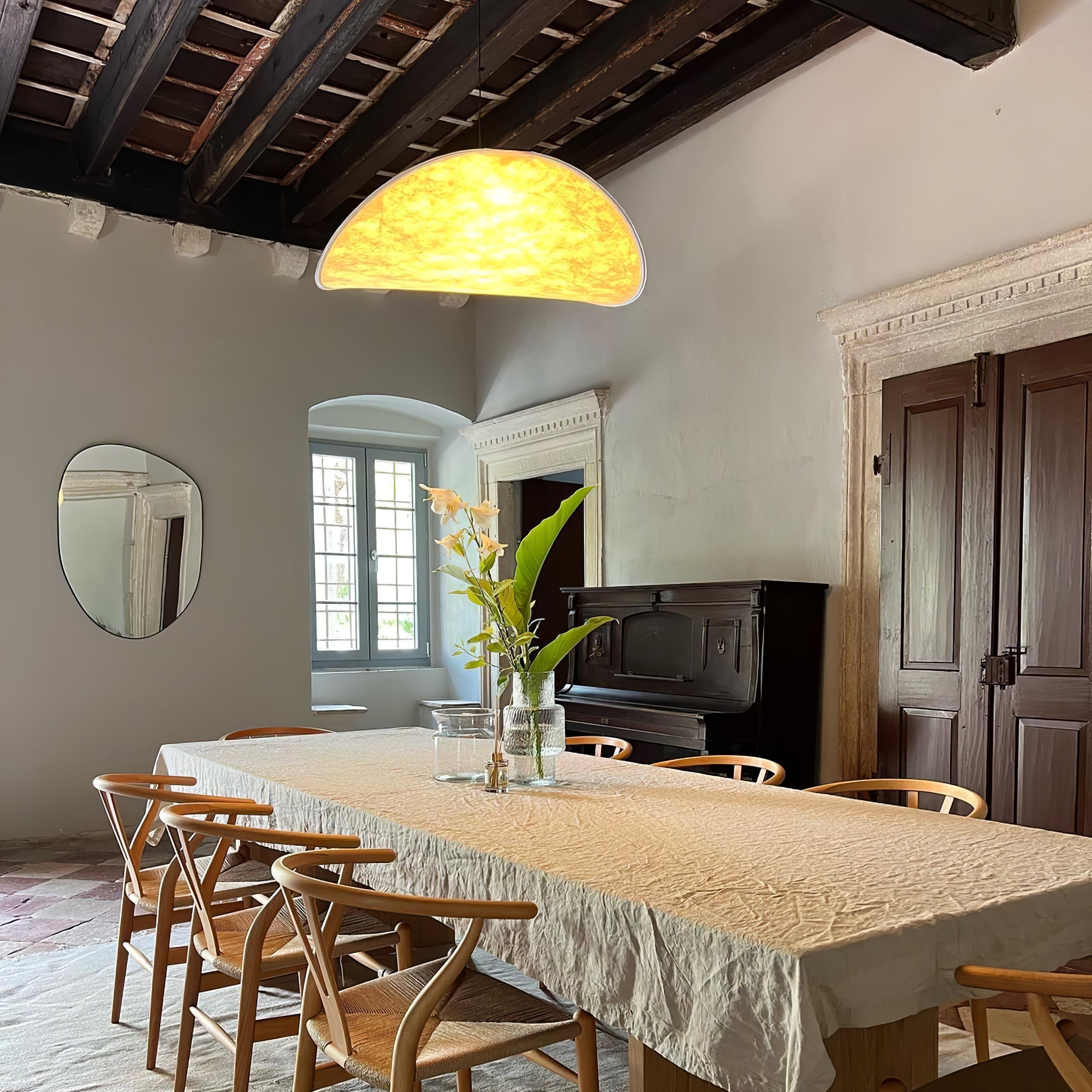 Tense Pendant Light, Tyvek Paper Shade, White and Black, Warm Dimmable