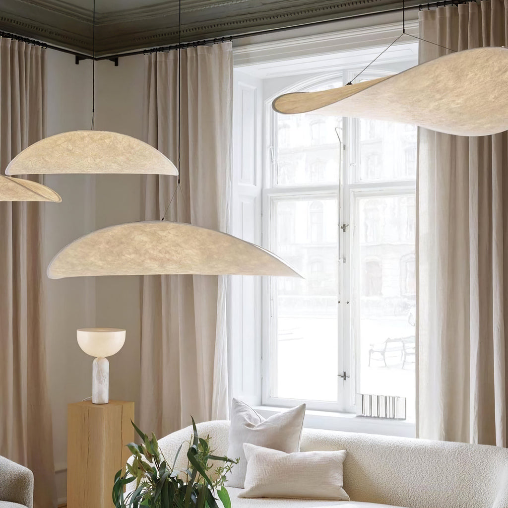 Tense Pendant Light, Tyvek Paper Shade, White and Black, Warm Dimmable