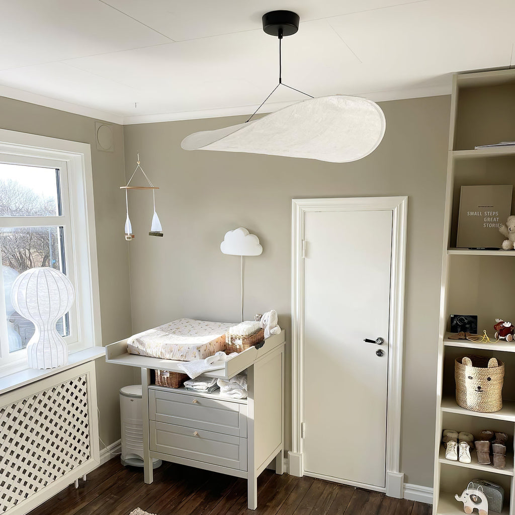 Tense Pendant Light, Tyvek Paper Shade, White and Black, Warm Dimmable