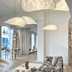 Tense Pendant Light, Tyvek Paper Shade, White and Black, Warm Dimmable