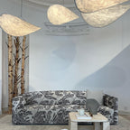 Tense Pendant Light, Tyvek Paper Shade, White and Black, Warm Dimmable