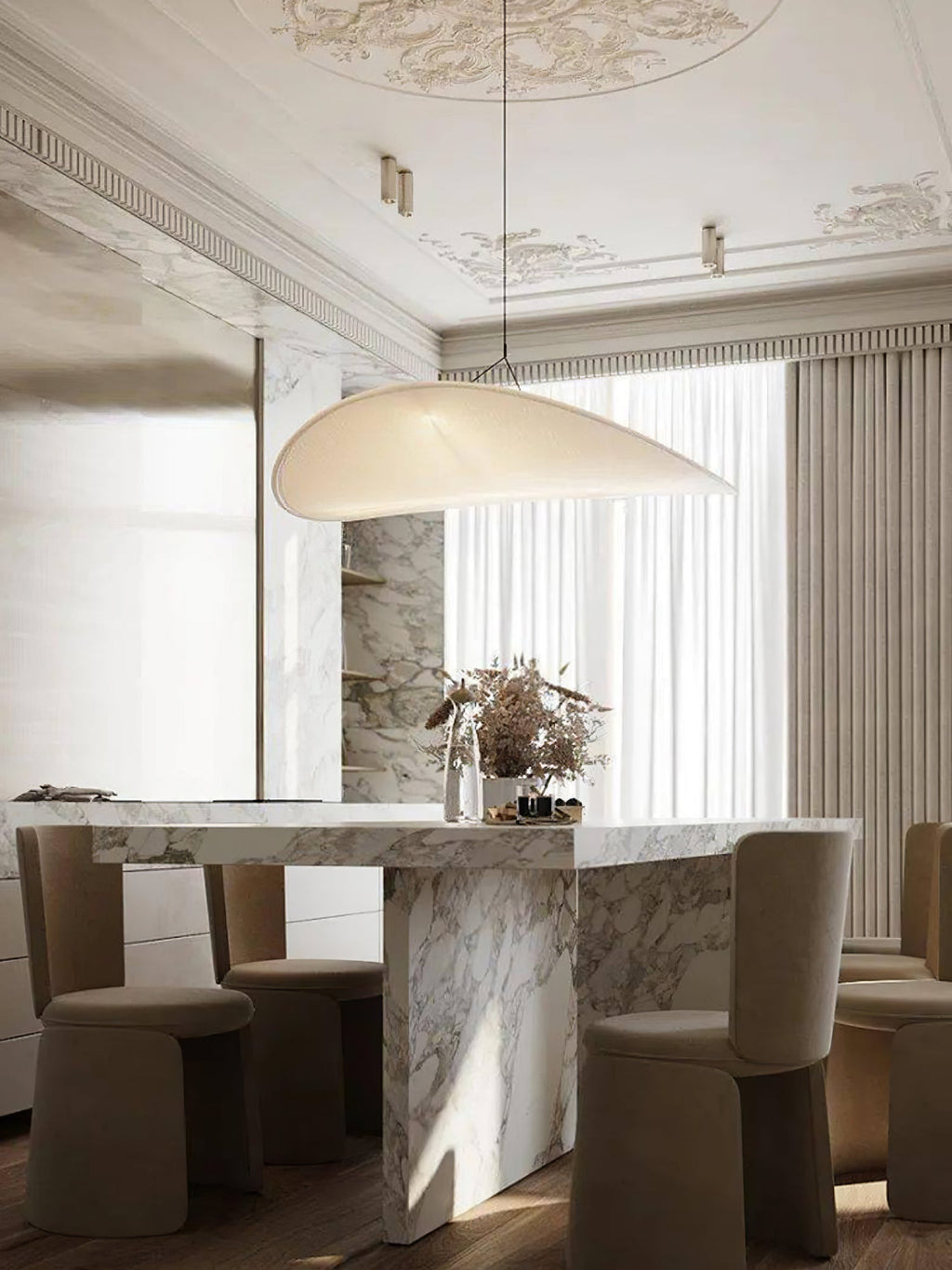 Tense Pendant Light, Tyvek Paper Shade, White and Black, Warm Dimmable