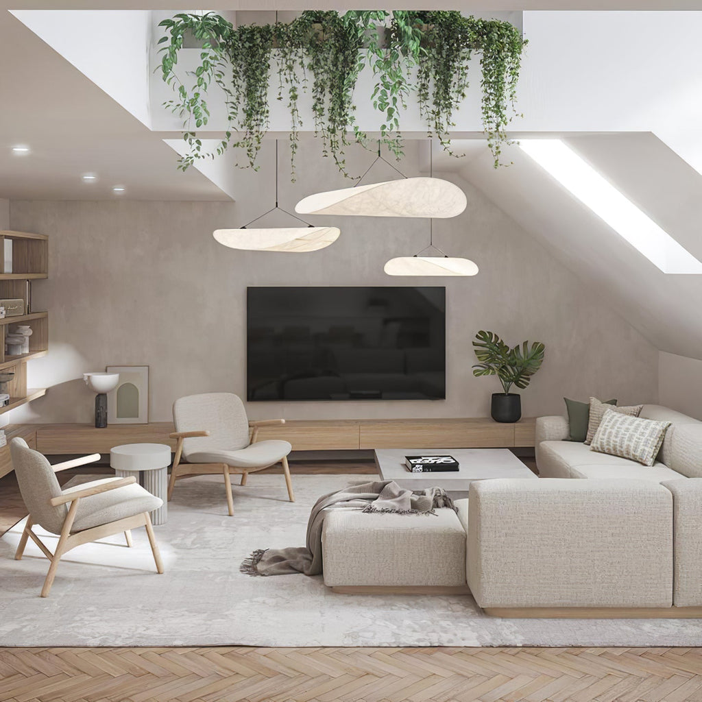 Tense Pendant Light, Tyvek Paper Shade, White and Black, Warm Dimmable