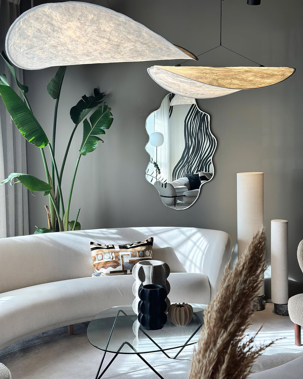 Tense Pendant Light, Tyvek Paper Shade, White and Black, Warm Dimmable