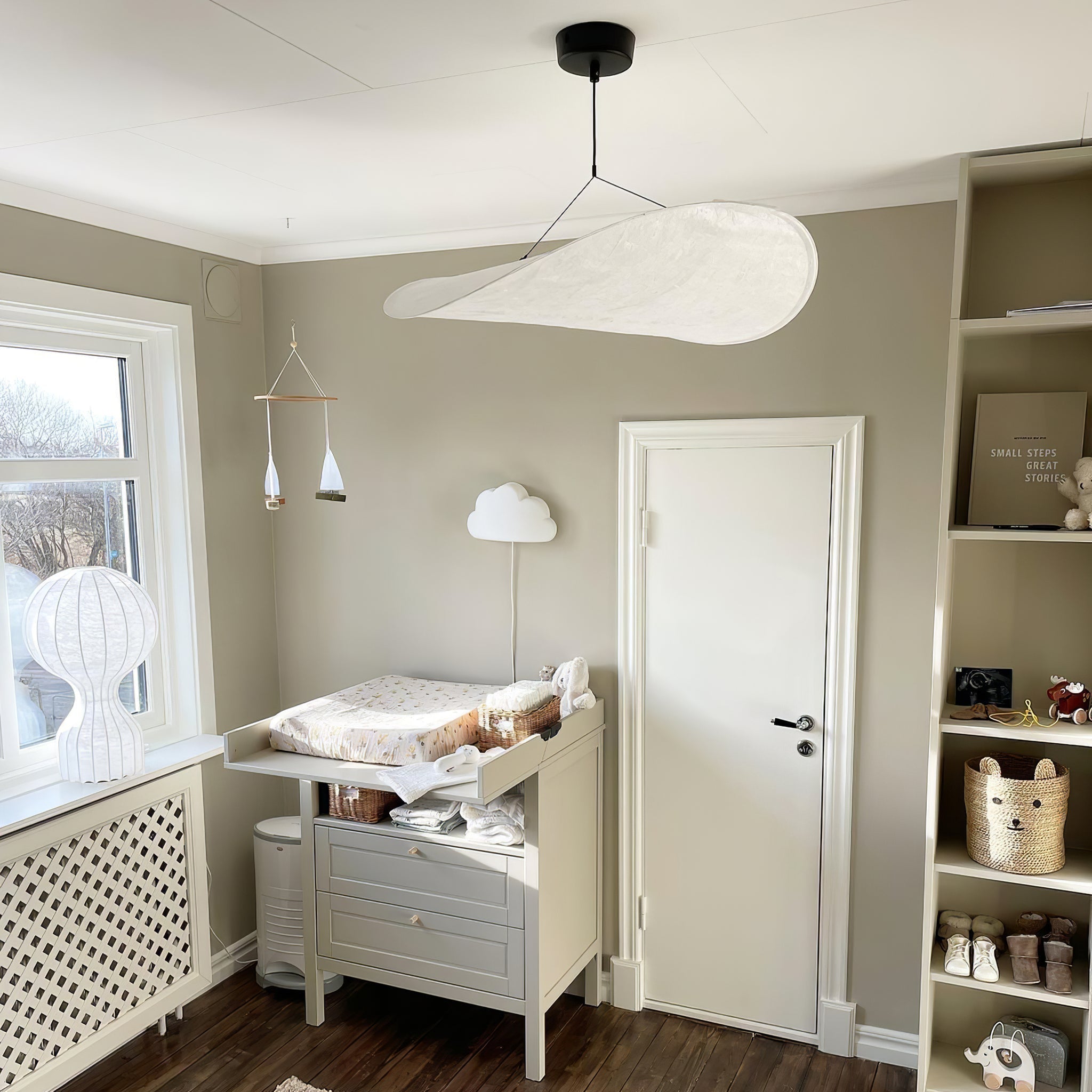 Tense Pendant Light, Tyvek Paper Shade, White and Black, Warm Dimmable