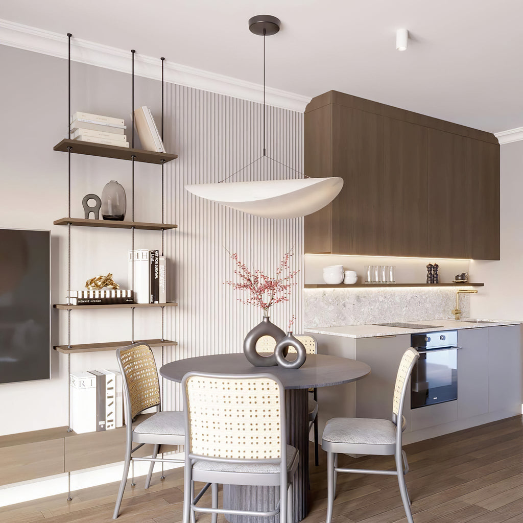 Tense Pendant Light, Tyvek Paper Shade, White and Black, Warm Dimmable
