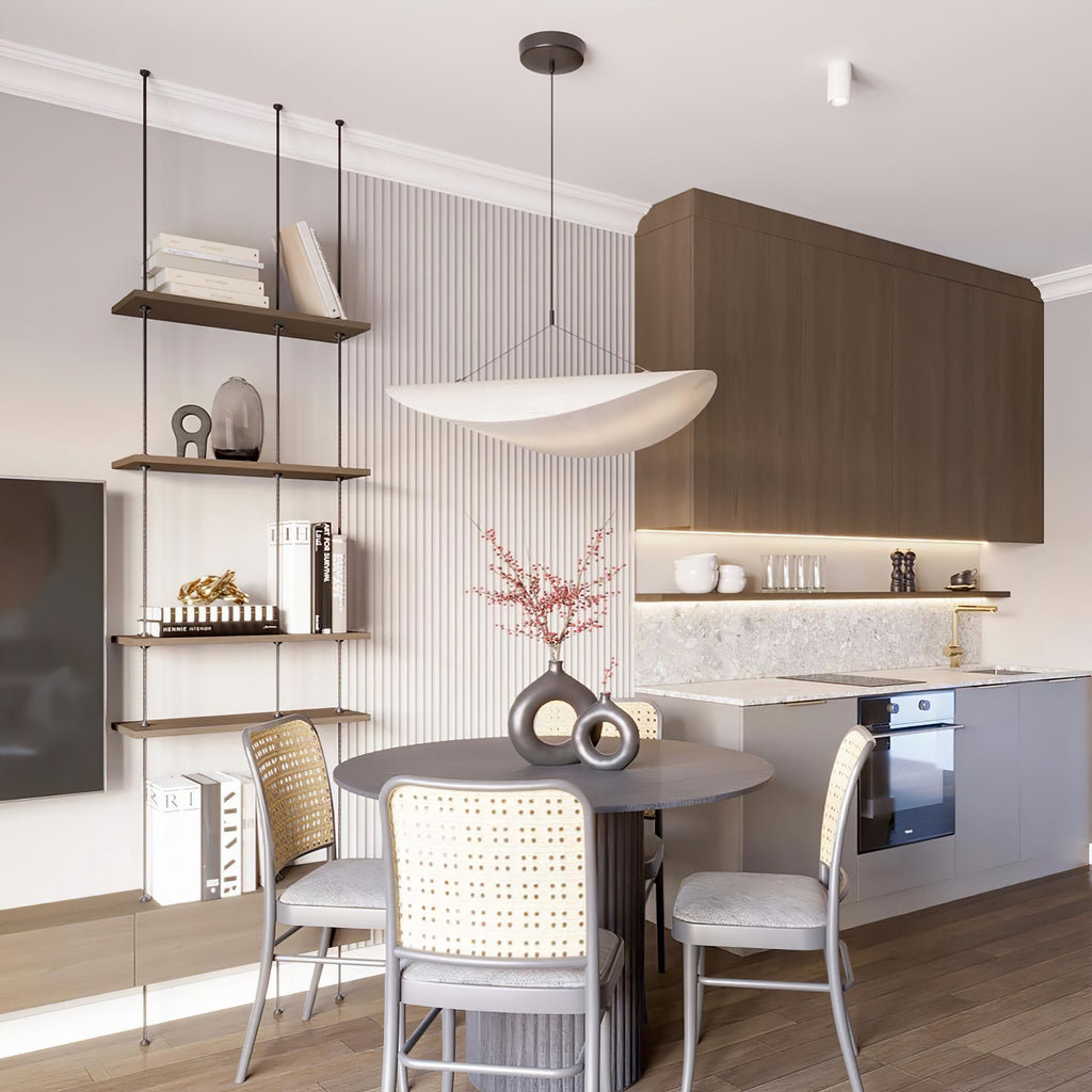 Tense Pendant Light, Tyvek Paper Shade, White and Black, Warm Dimmable