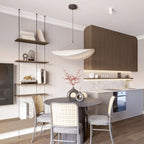 Tense Pendant Light, Tyvek Paper Shade, White and Black, Warm Dimmable
