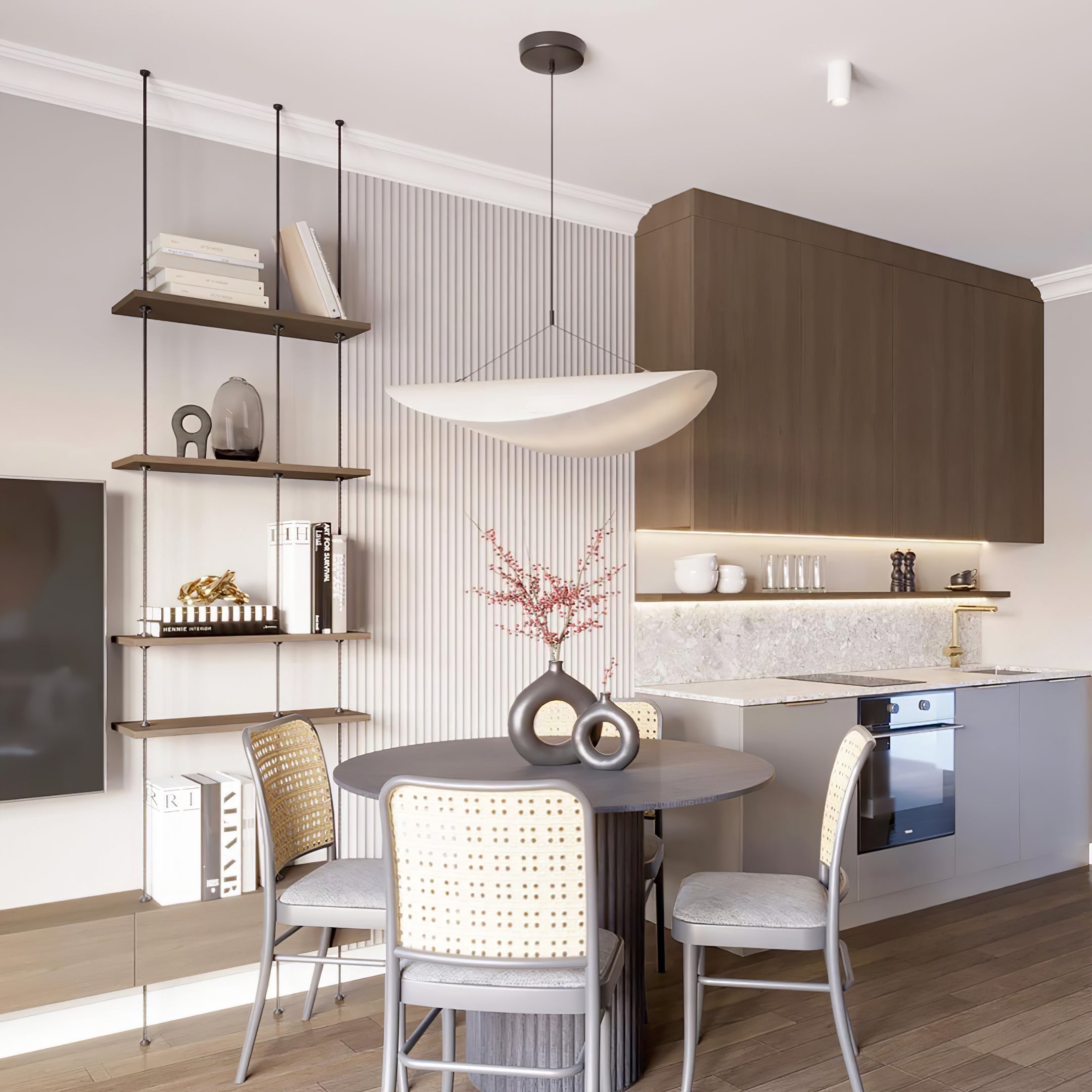 Tense Pendant Light, Tyvek Paper Shade, White and Black, Warm Dimmable