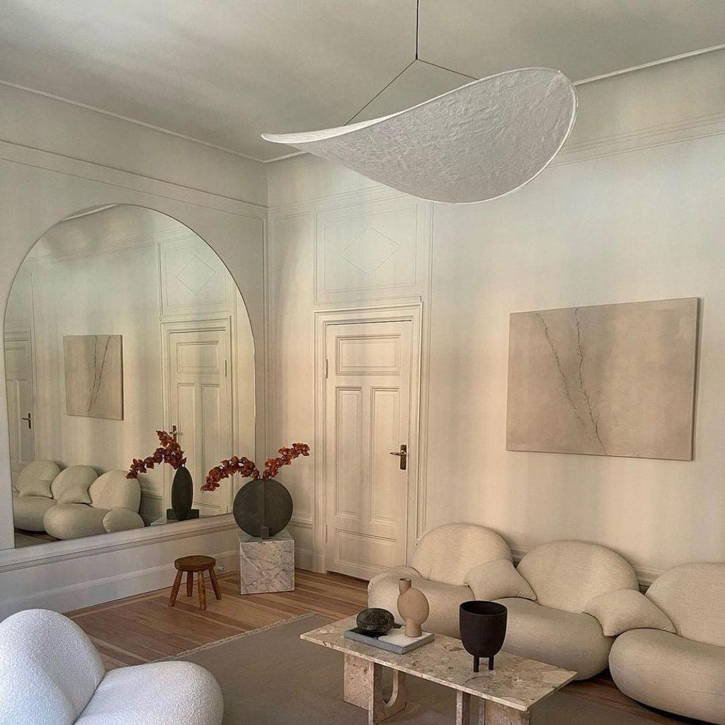 Tense Pendant Light, Tyvek Paper Shade, White and Black, Warm Dimmable
