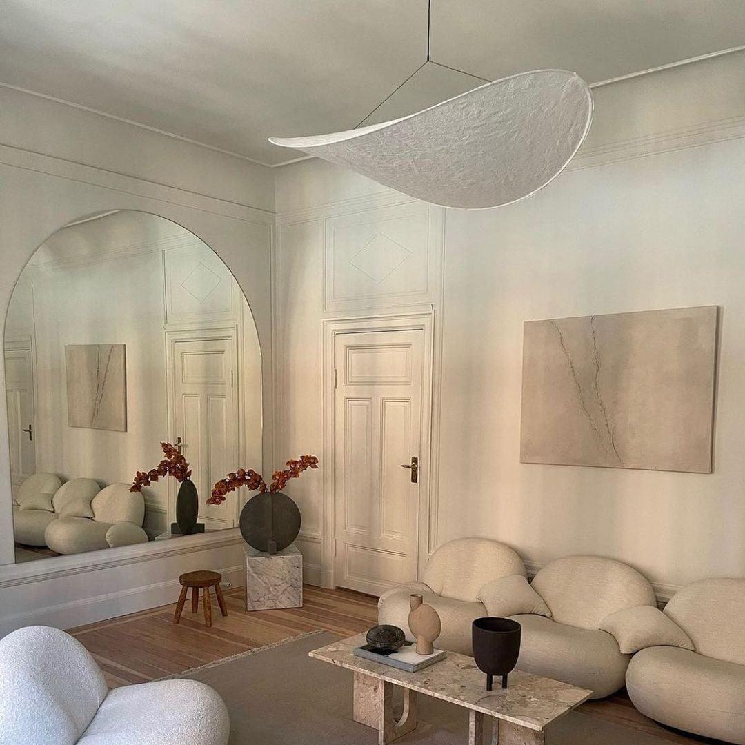 Tense Pendant Light, Tyvek Paper Shade, White and Black, Warm Dimmable