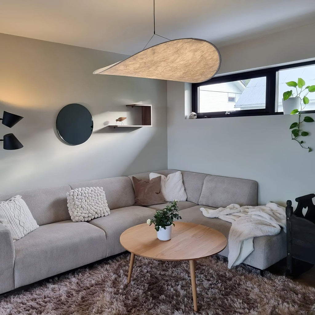 Tense Pendant Light, Tyvek Paper Shade, White and Black, Warm Dimmable