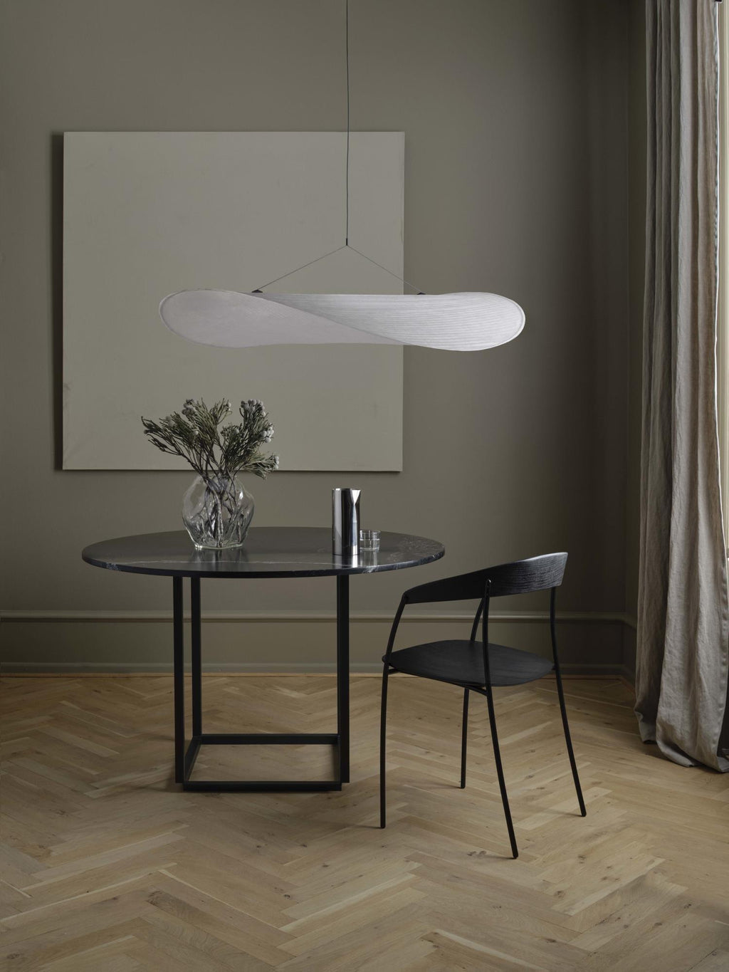 Tense Pendant Light, Tyvek Paper Shade, White and Black, Warm Dimmable