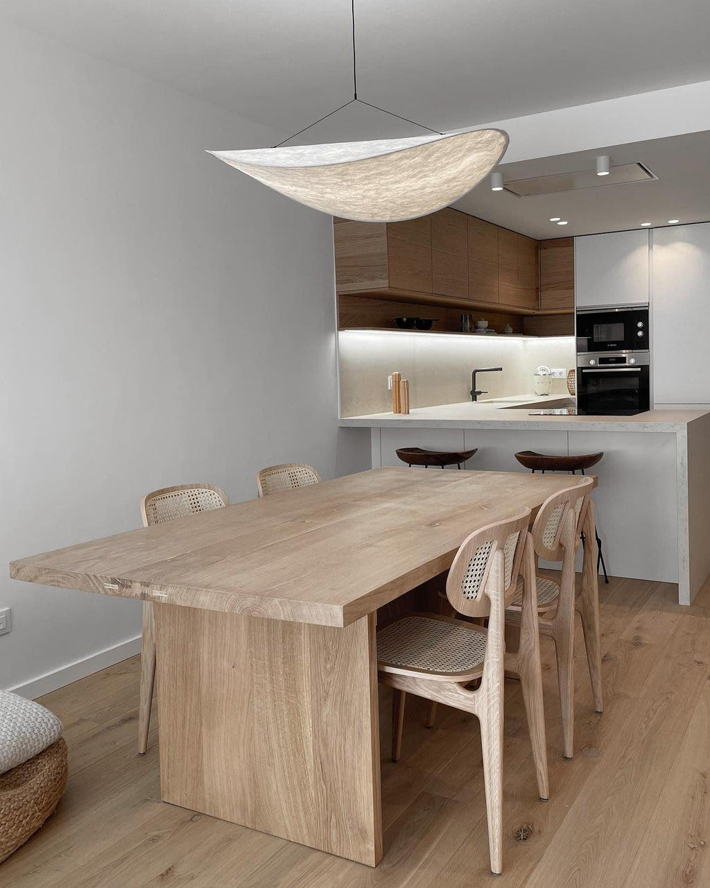 Tense Pendant Light, Tyvek Paper Shade, White and Black, Warm Dimmable