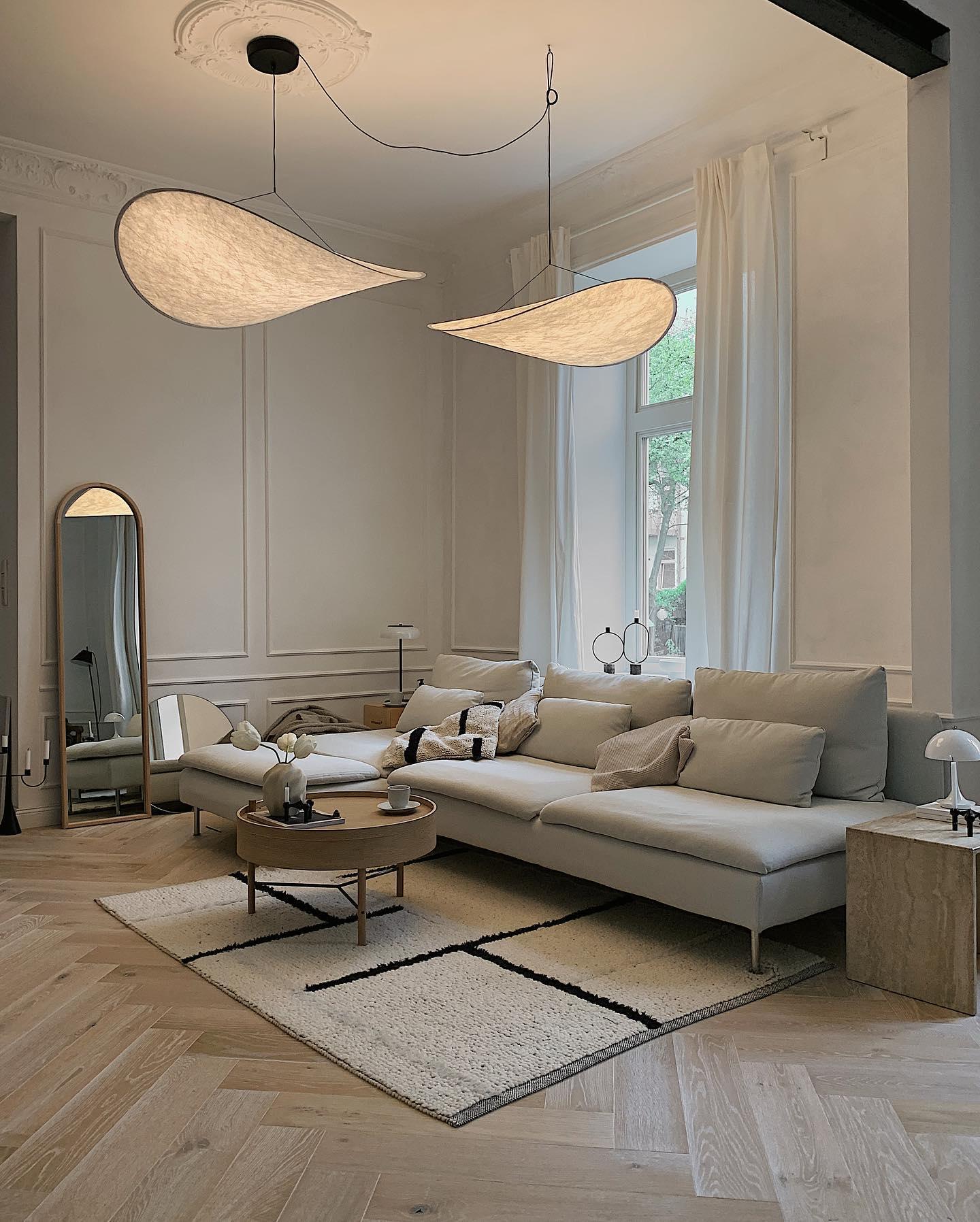 Tense Pendant Light, Tyvek Paper Shade, White and Black, Warm Dimmable