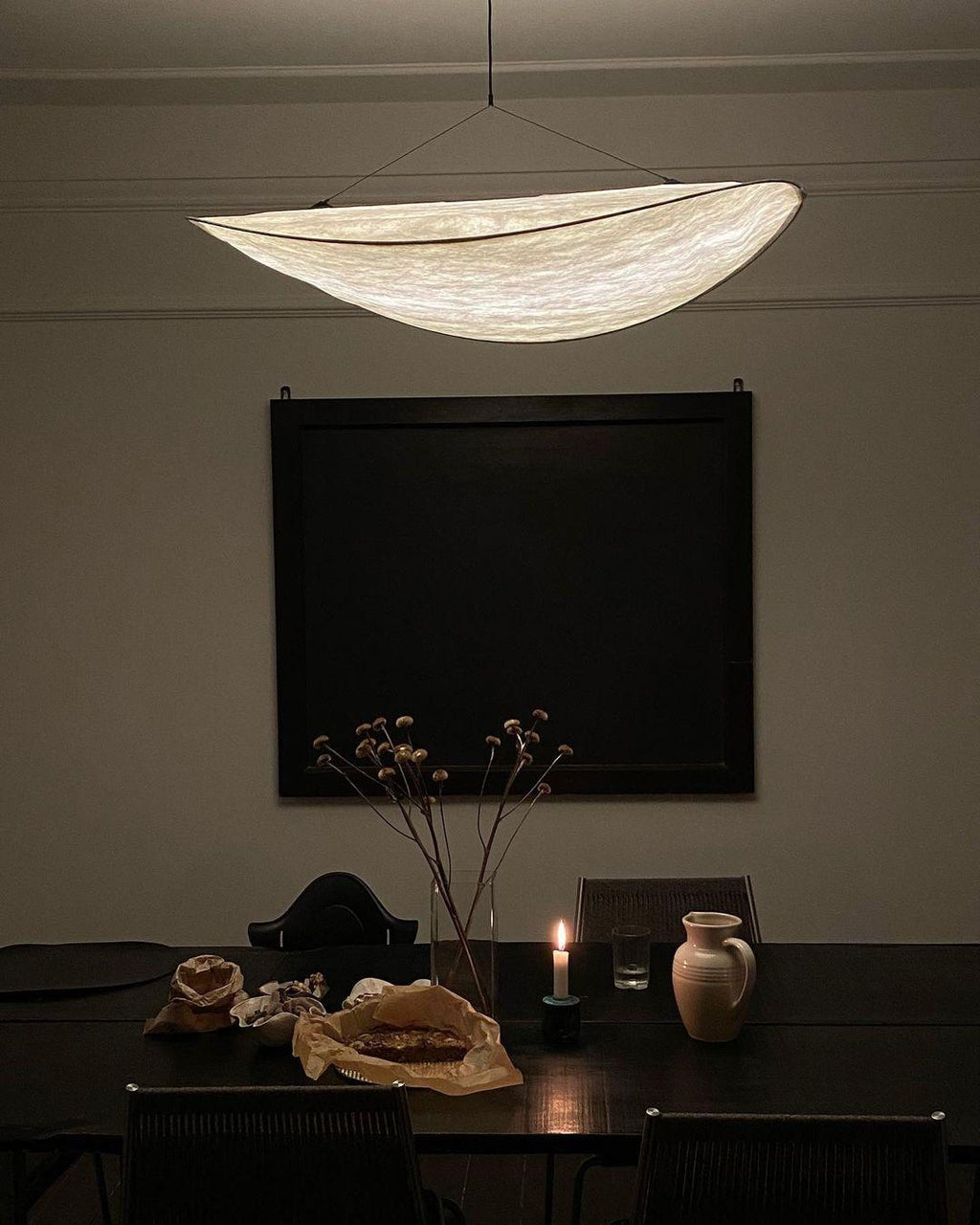 Tense Pendant Light, Tyvek Paper Shade, White and Black, Warm Dimmable
