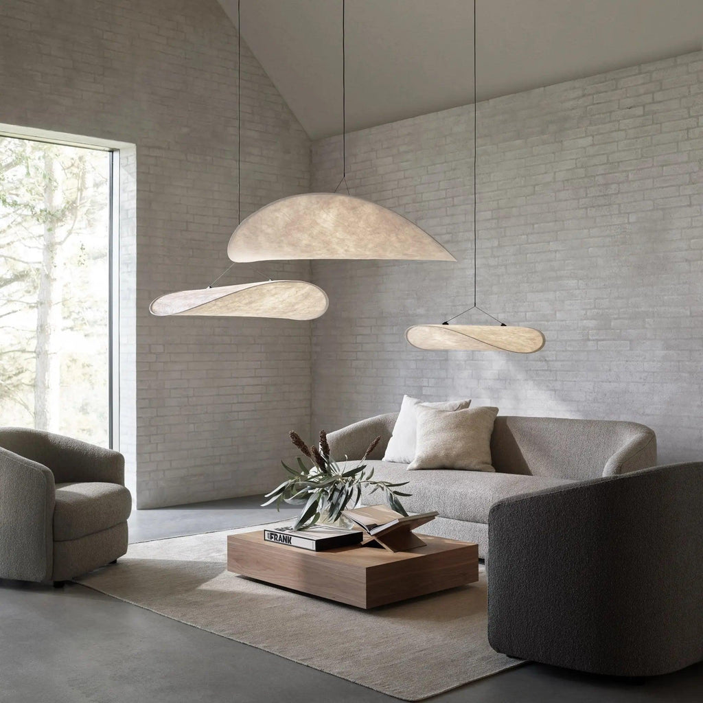 Tense Pendant Light, Tyvek Paper Shade, White and Black, Warm Dimmable