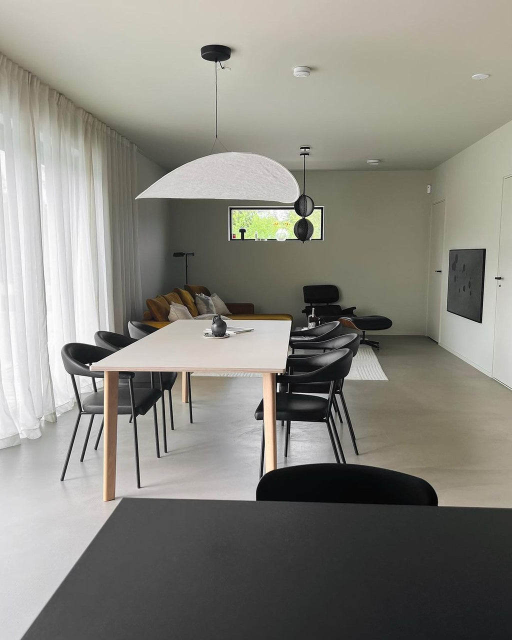 Tense Pendant Light, Tyvek Paper Shade, White and Black, Warm Dimmable