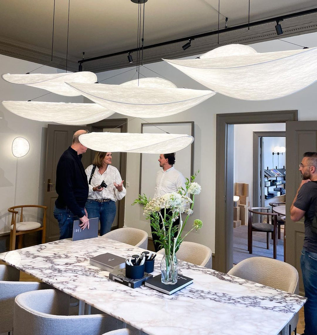 Tense Pendant Light, Tyvek Paper Shade, White and Black, Warm Dimmable
