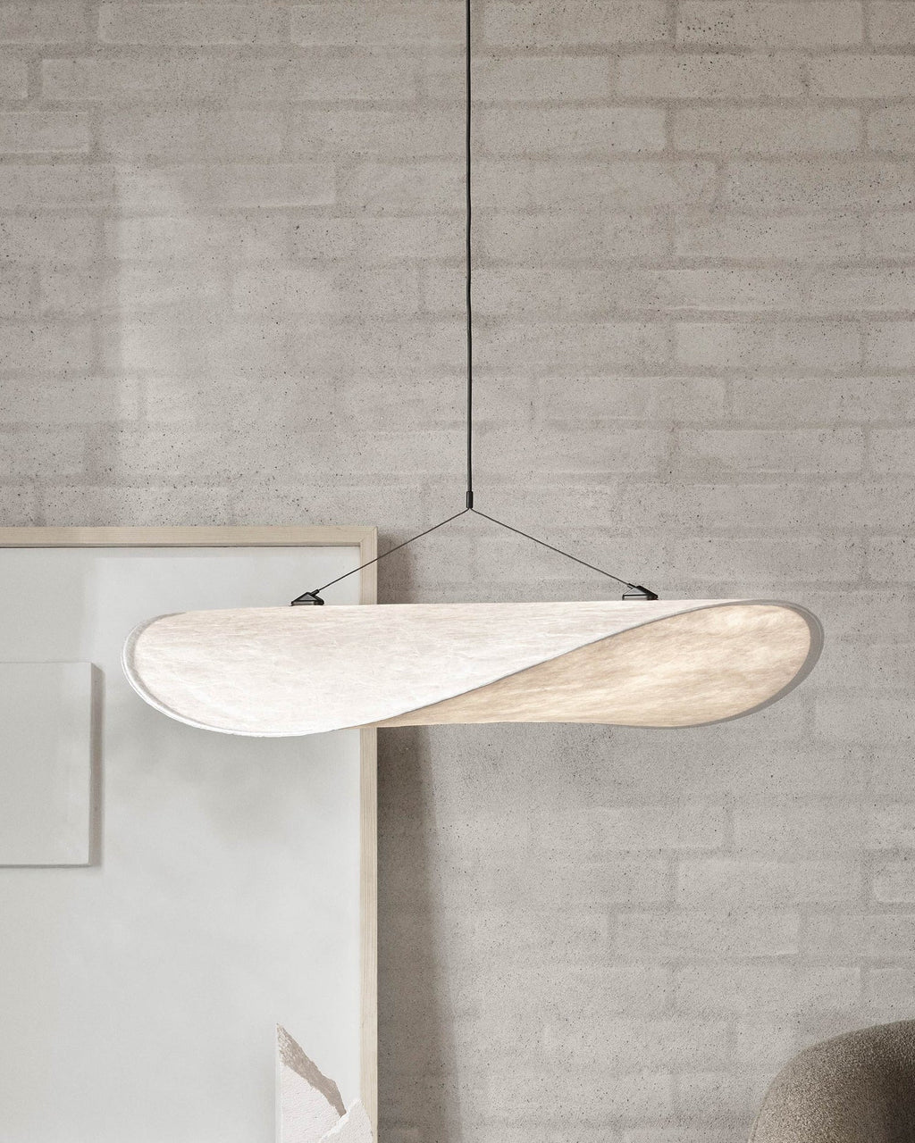 Tense Pendant Light, Tyvek Paper Shade, White and Black, Warm Dimmable