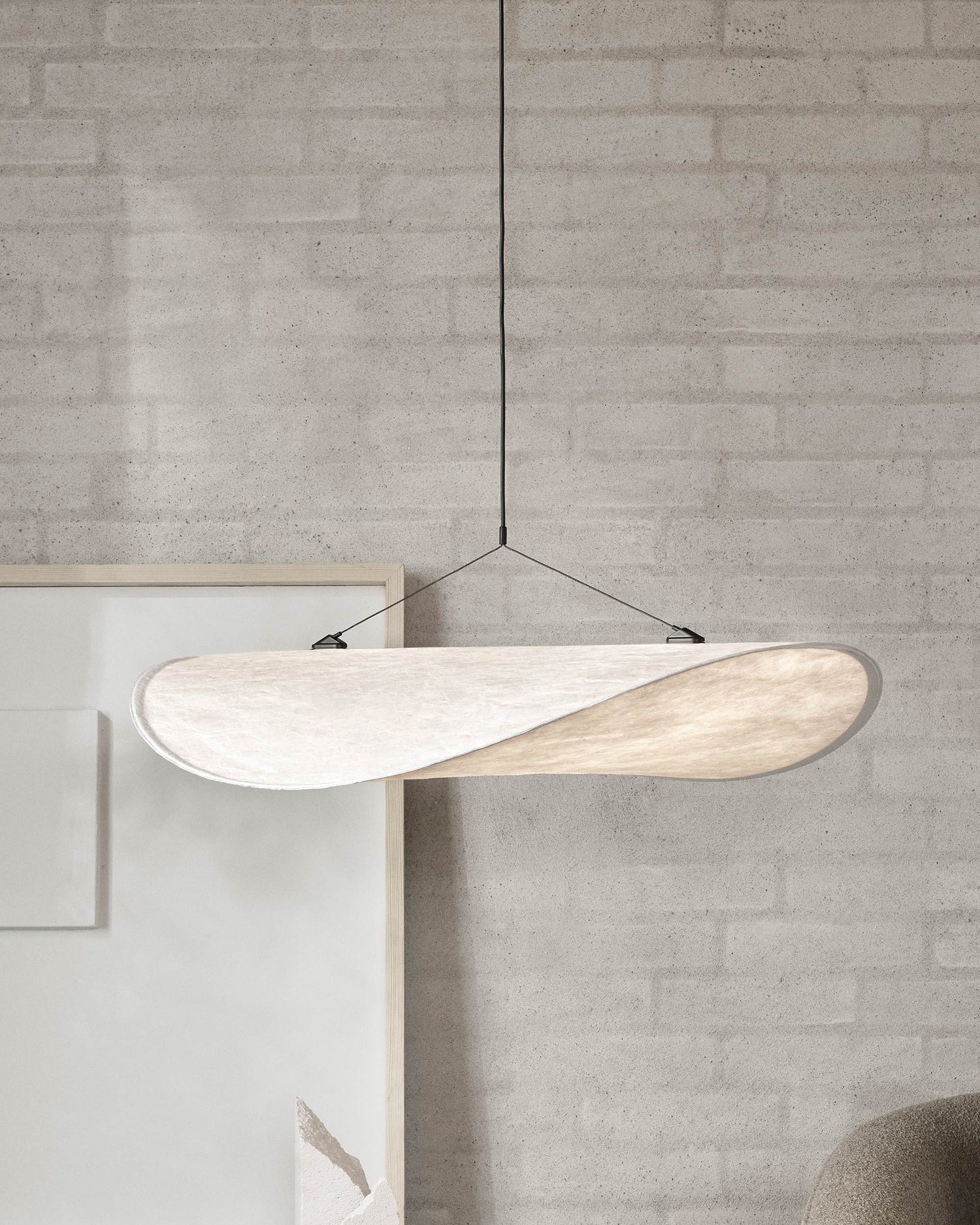 Tense Pendant Light, Tyvek Paper Shade, White and Black, Warm Dimmable