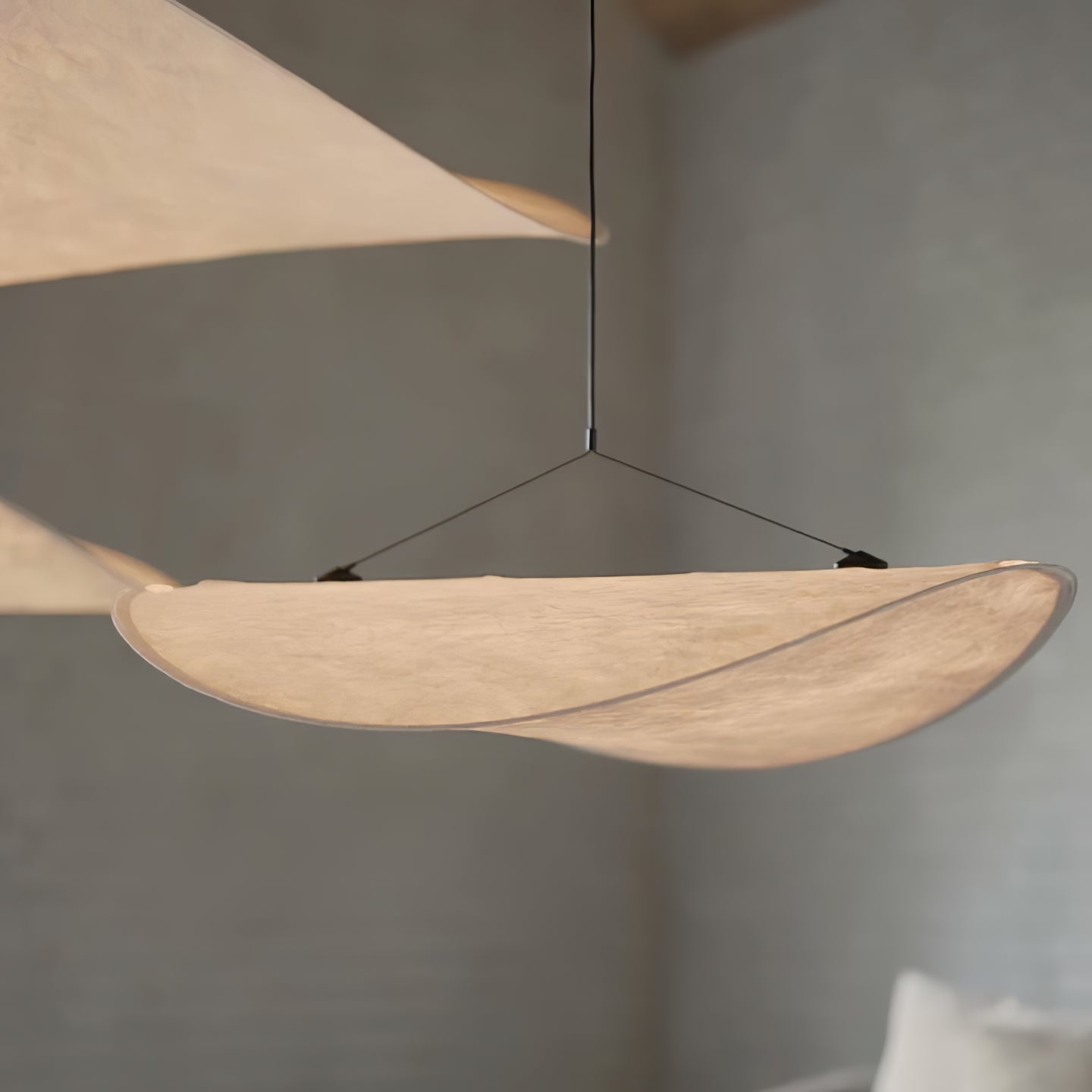 Tense Pendant Light, Tyvek Paper Shade, White and Black, Warm Dimmable