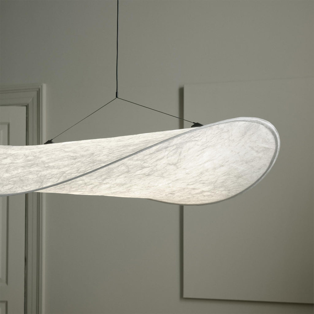 Tense Pendant Light, Tyvek Paper Shade, White and Black, Warm Dimmable