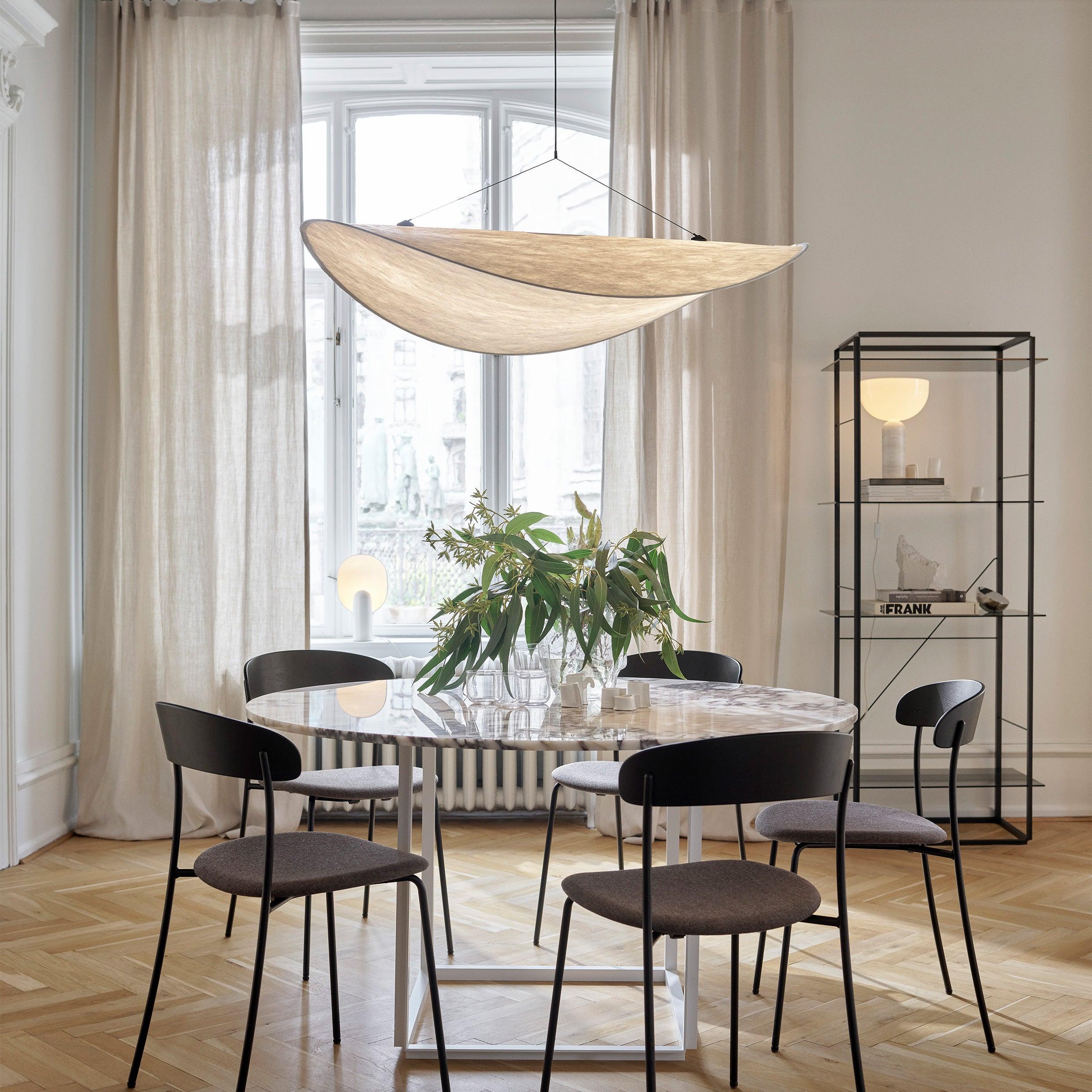 Tense Pendant Light, Tyvek Paper Shade, White and Black, Warm Dimmable