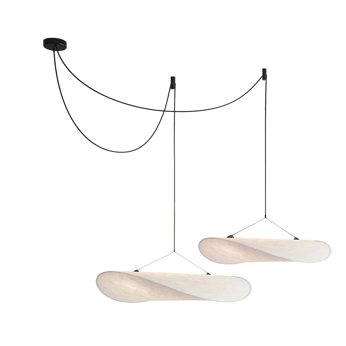 Tense Pendant Light, Tyvek Paper Shade, White and Black, Warm Dimmable