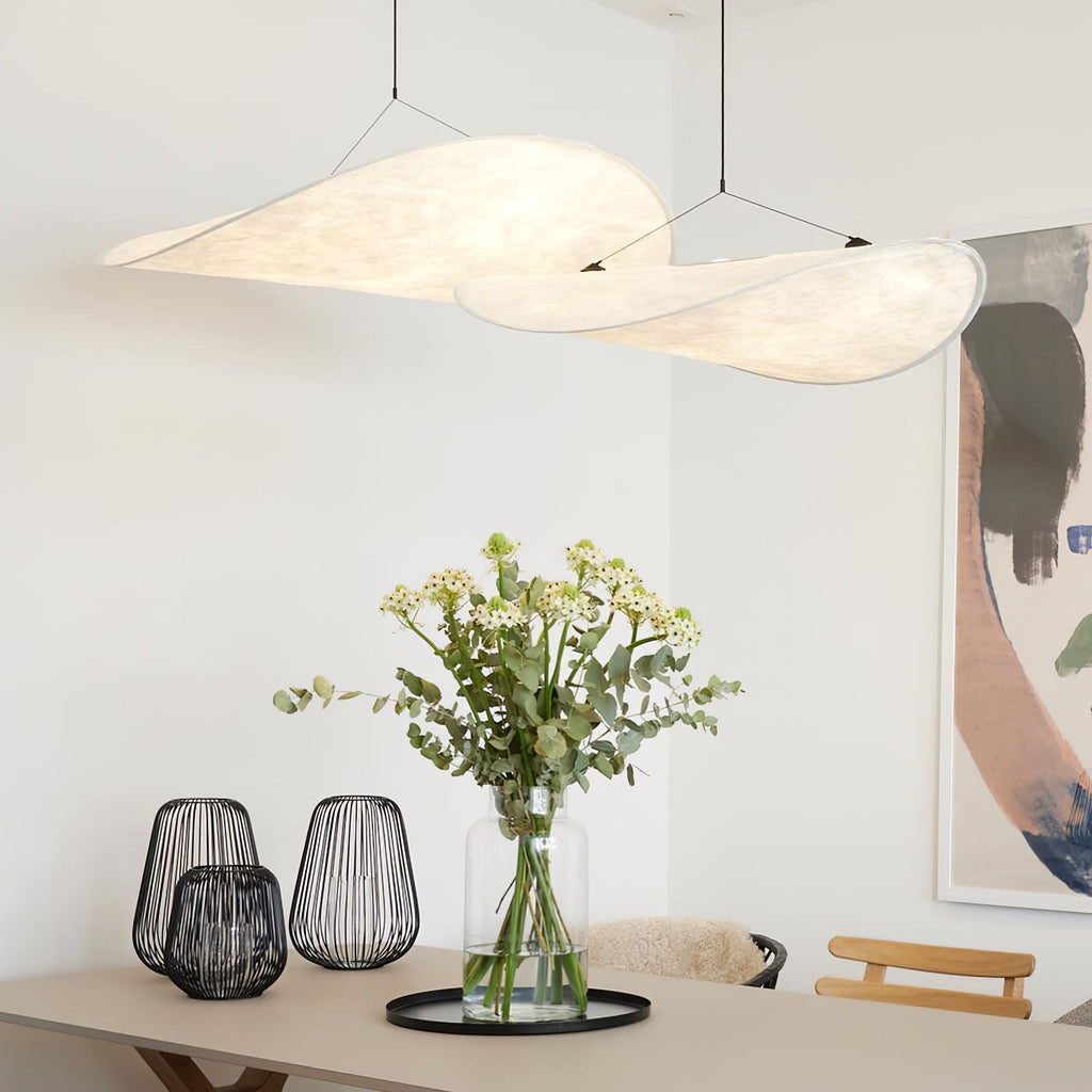 Tense Pendant Light, Tyvek Paper Shade, White and Black, Warm Dimmable