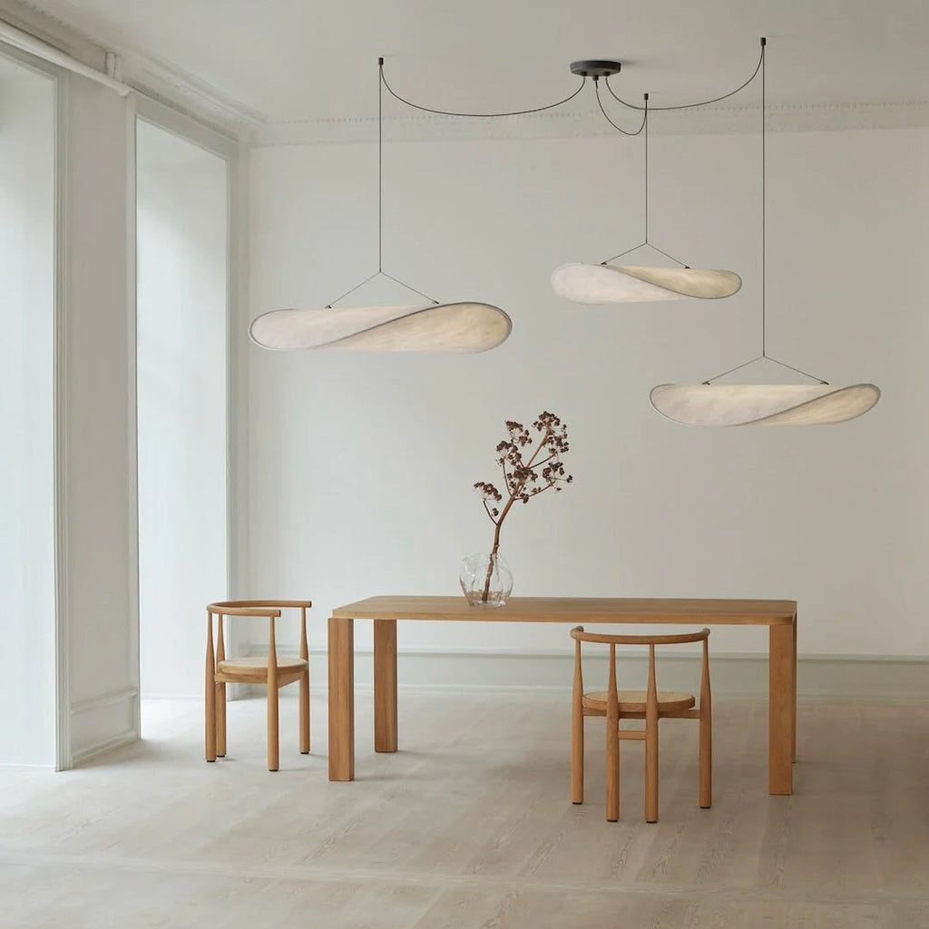 Tense Pendant Light, Tyvek Paper Shade, White and Black, Warm Dimmable