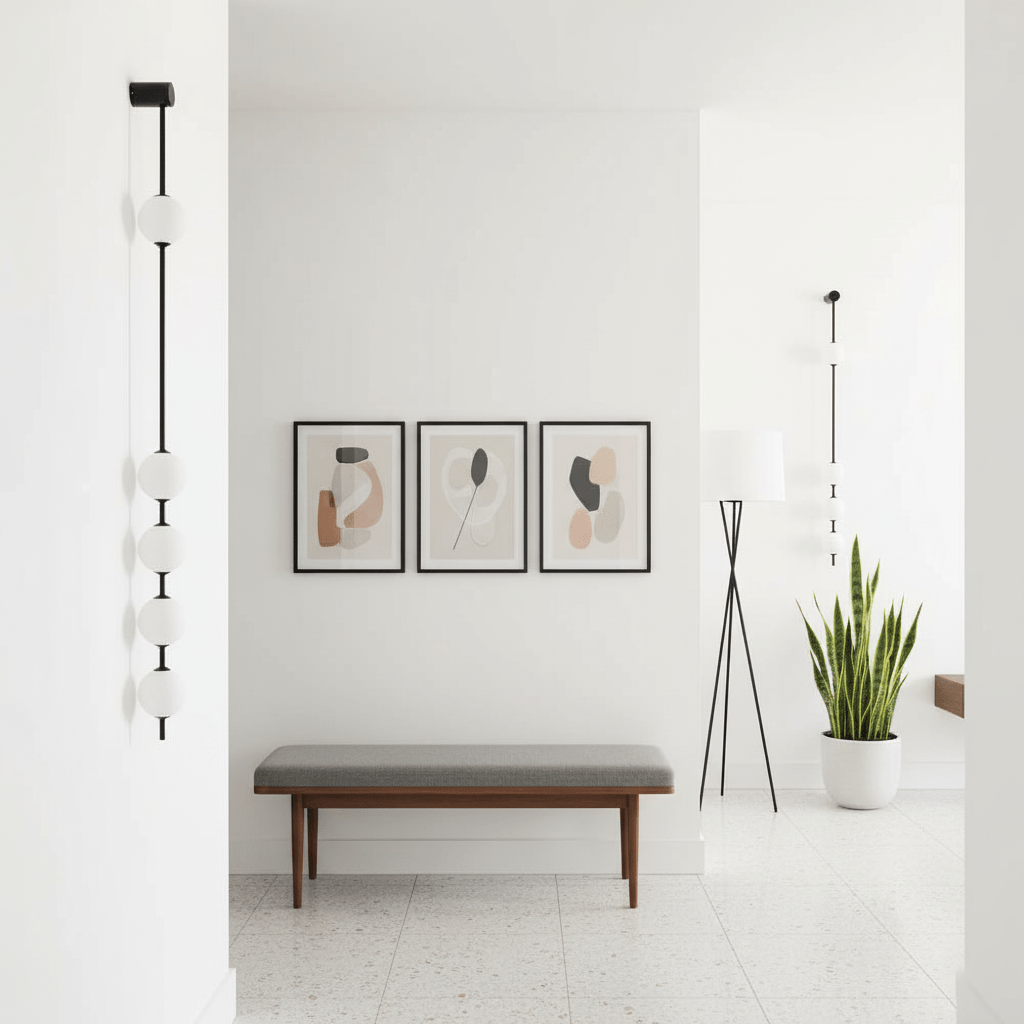 Vertical Balls Wall Lamp, Brass Black or Nickel, Glass Globe, Dimmable