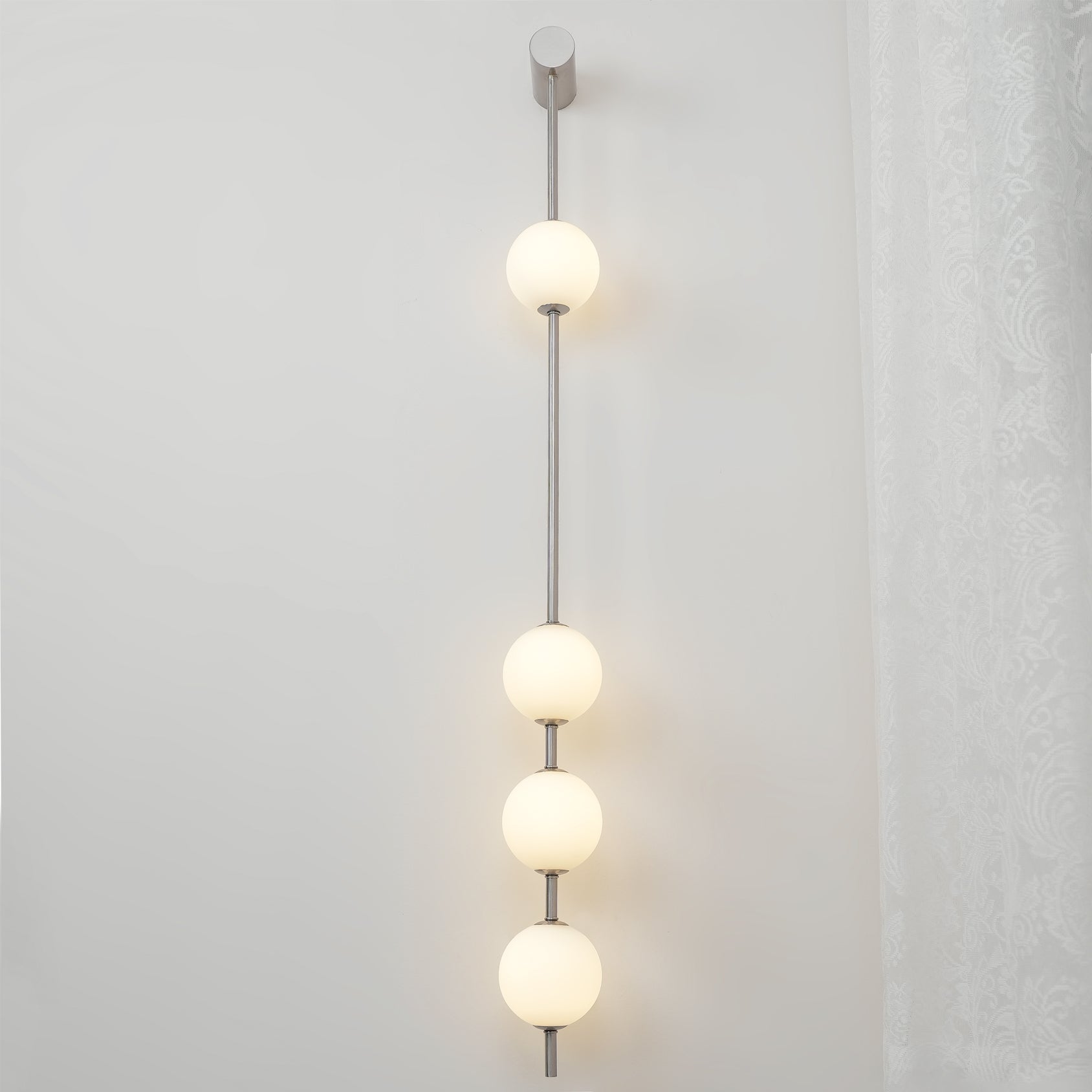 Vertical Balls Wall Lamp, Brass Black or Nickel, Glass Globe, Dimmable