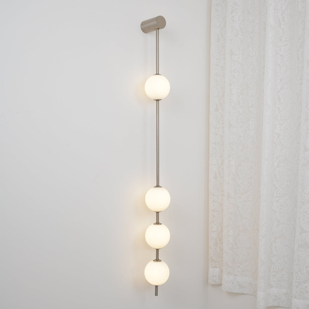 Vertical Balls Wall Lamp, Brass Black or Nickel, Glass Globe, Dimmable
