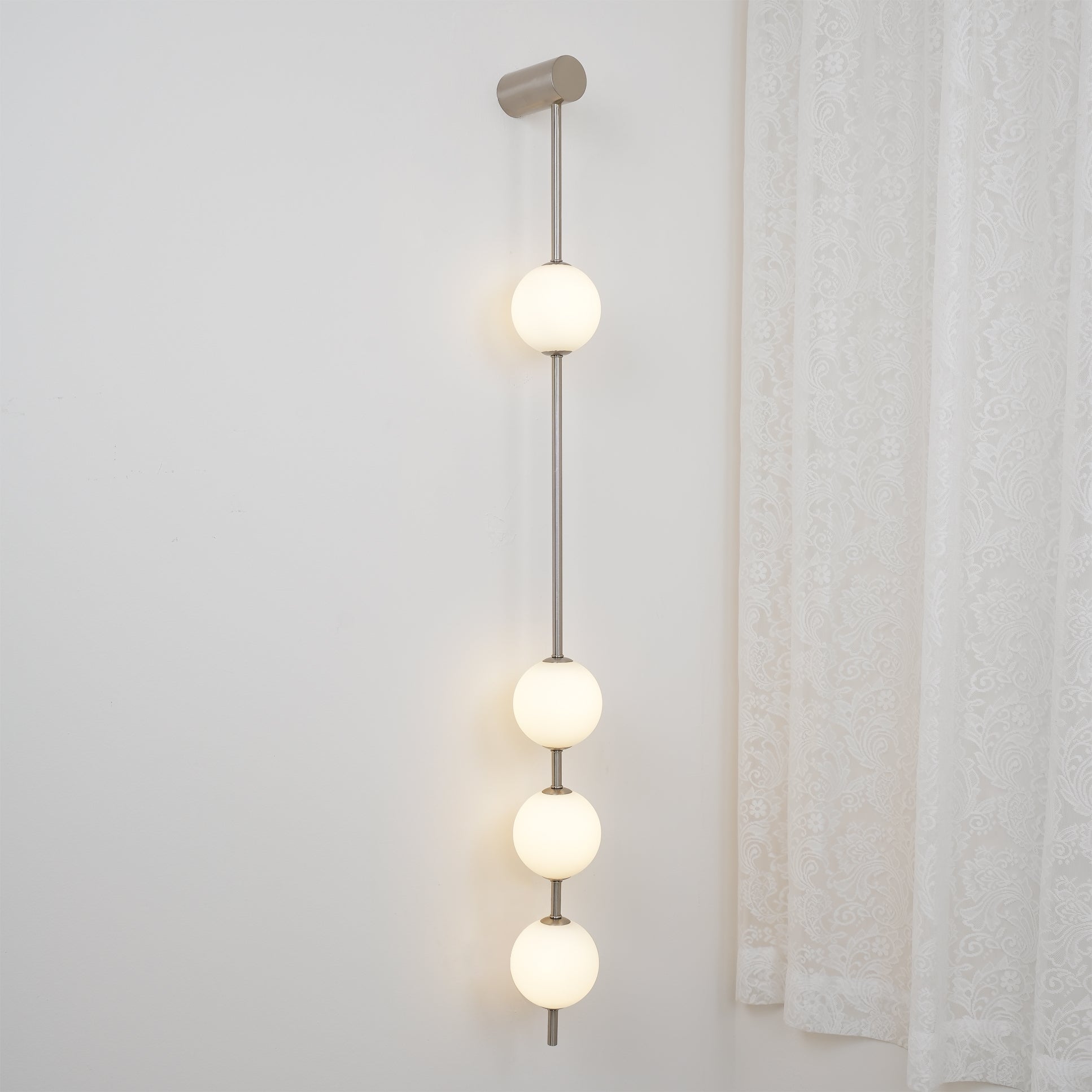 Vertical Balls Wall Lamp, Brass Black or Nickel, Glass Globe, Dimmable