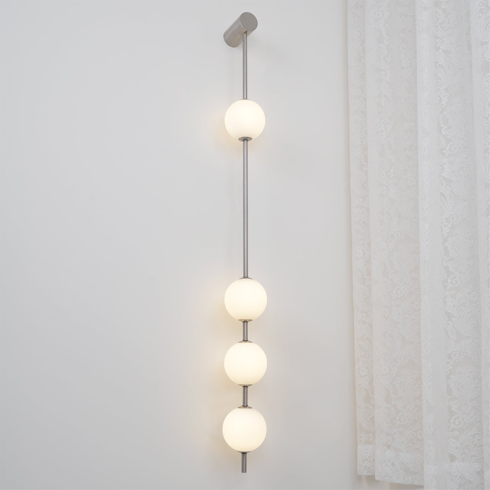Vertical Balls Wall Lamp, Brass Black or Nickel, Glass Globe, Dimmable