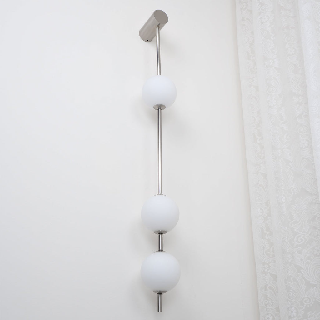 Vertical Balls Wall Lamp, Brass Black or Nickel, Glass Globe, Dimmable