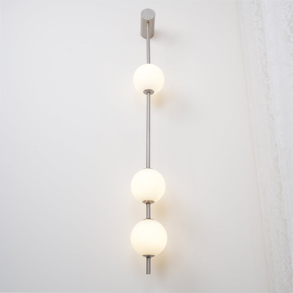 Vertical Balls Wall Lamp, Brass Black or Nickel, Glass Globe, Dimmable