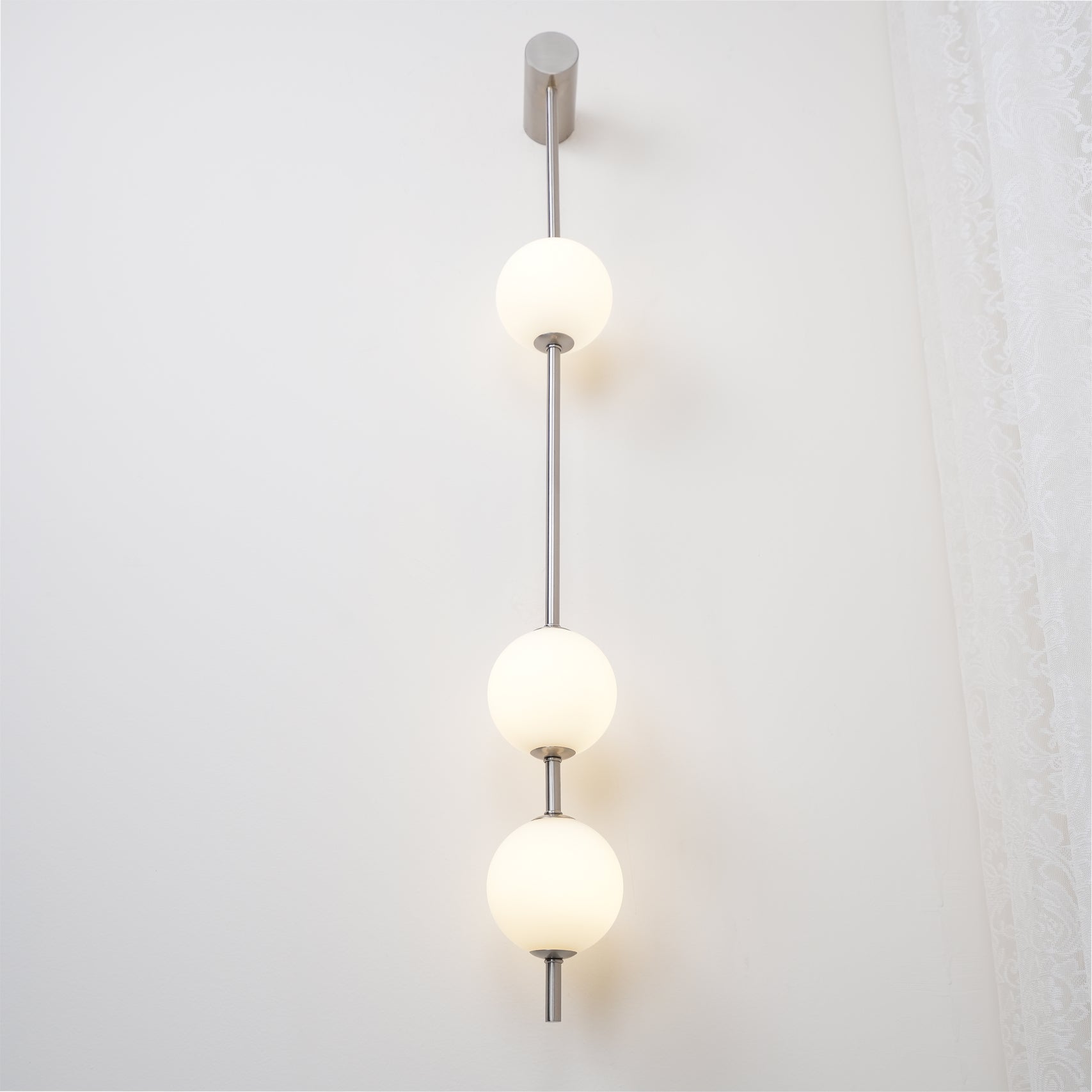 Vertical Balls Wall Lamp, Brass Black or Nickel, Glass Globe, Dimmable